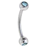 18 Gauge 5/16 Aquamarine Double Gem Eyebrow Ring 3mm