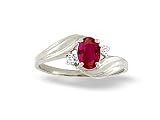 14K White Gold Genuine Oval Ruby and Diamond Ring