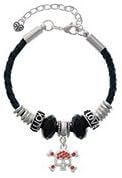 Skull and Crossbones with Red Crystals Beaded Love Luck Bracelet