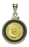 1/20 24K Gold Panda Coin Set in 14K Onyx Pendant on Black Rubber Cord