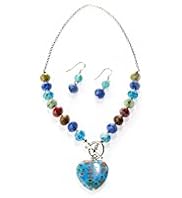 Multi-Faceted Bead Heart Pendant Necklace & Earrings Set