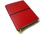 Ciak Medium Red Leather Journal, with lined rainbow (multicolour) paper