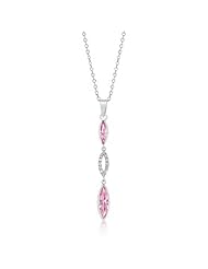Alexander James White Gold Rhodium Bonded Drop Pendant with Marquise Cut Pink Cubic Zirconia and Round Cut Clear Cubic Zirconia Accents in Silvertone Chain Included