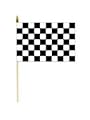 Checkered Black & White Large 12 X 18 Inch Racing Stick Flag Banner on a 2 Foot Wooden Stick .. Great Quality Polyester ... New
