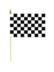 Checkered Black & White Large 12 X 18 Inch Racing Stick Flag Banner on a 2 Foot Wooden Stick .. Great Quality Polyester ... New