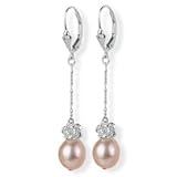 Isabella Rose 9-10mm Pearl Dangle Silver Earrings, Peach Pink