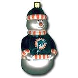 Blown Glass Snowman Ornament - Miami Dolphins