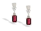 14K White Gold Emerald-cut Created Ruby and Diamond Dangle Drop Earrings