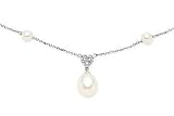 Cultured Freshwater Rice Pearl and Diamond 14K White Gold Necklace