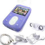 (5 in 1) Brand New Av (Audio Video) Cable for Creative Zen Vision:m + White Fold-up Amplified Portable Speakers for Mp3 and Music Players + Car Charger Cigarette Lighter Adapter for Creative Zen Vision M + Home/travel Charger for Creative Zen Vision M + Silicon Skin for Creative Zen Vision M (Purple)