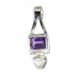Sterling Silver Amethyst and Moonstone Pendant Necklace, 16 Inch Chain