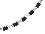 14K White Gold Genuine Emerald-cut Black Onyx and Diamond Bracelet