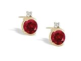 14K Yellow Gold Genuine Round Ruby and Diamond Earrings