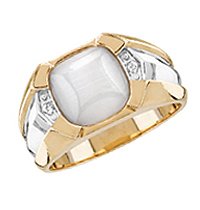 Men's 10kt. Gold, Gray Cat's Eye & Diamond Ring