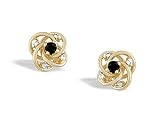 14K Yellow Gold Genuine Round Black Onyx and Diamond Earrings
