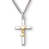 Sterling Silver - 14K Gold Filled Communion Cross with Chalice and 18-inch Chain
