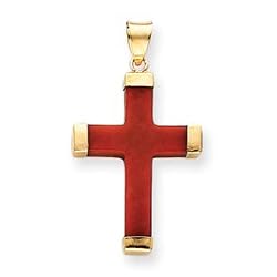 14k Red Dyed Quartz Cross Pendant