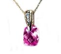 Checkerboard Cushion Cut Lab Pink Sapphire 10k Yellow Gold Pendant Necklace Gift Boxed