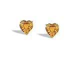 14K Yellow Gold Genuine Heart Citrine Stud Earrings