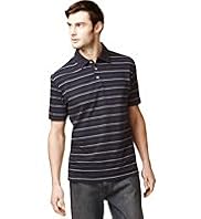 2" Longer Pure Cotton Striped Polo Shirt with Stay New™