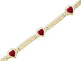 14K Yellow Gold Genuine Heart Ruby Bracelet