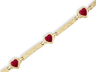 14K Yellow Gold Genuine Heart Ruby Bracelet