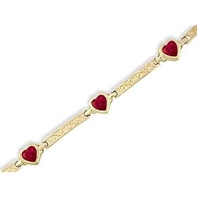 14K Yellow Gold Genuine Heart Ruby Bracelet by Jewels For Me