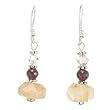 Citrine, Garnet Gemstone, and Swarovski Crystal Bead Dangle Earrings with Sterling Silver, #7946