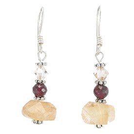 Citrine, Garnet, and Swarovski Crystal Bead Dangle Earrings with Sterling Silver, #7946