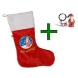 Holiday Christmas Stocking and Santa Claus Minifigure Key Chain Bundle