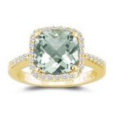 0.30 Cts Diamond and 3.67 Cts Green Amethyst Ring in 14K Yellow Gold