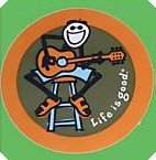 LIFE IS GOOD ACOUSTIC GUITAR ROUND STICKERS (PACK OF 2) PERFECT FOR SPREADING CHEER AND OPTIMISM!