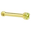 Solid 18KT Yellow Gold (August) 1.5mm Genuine Peridot Nose Bone - 18 Gauge