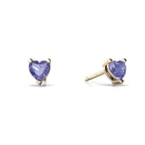 14K Yellow Gold Heart Genuine Tanzanite Stud Earrings