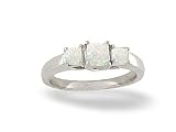 14K White Gold Genuine Square Opal 3-Stone Ring