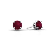 14K White Gold Genuine Round Ruby Stud Earrings