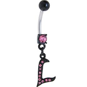 Black Anodized PINK Jeweled Initial Belly Ring-LETTER "L" by 