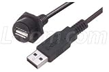 USB Cable, Waterproof Panel Mount Type A Female - Standard Type A Male, 0.5m
