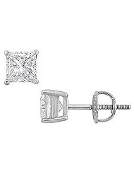 14K White Gold : Princess Cut Diamond Stud Earrings â€" 1.50 CT. TW.