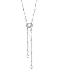 The Seventeen Magazine Jewelry Collection - Sterling Silver Necklace with Black and White Pearls Accented with Cz Gemstones.
