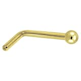 Solid 14KT Yellow Gold 1.5mm Ball L-Shaped Nose Ring - 18 Gauge