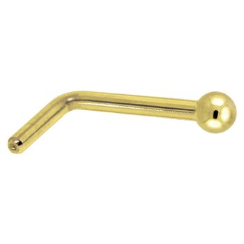 Solid 14KT Yellow Gold 1.5mm Ball L-Shaped Nose Ring - 18 Gauge