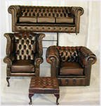 Chesterfield Four Piece Suite Top Quality In Antique Brown Leather