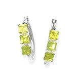 14k White Gold & Peridot 3 Square Stone Hoop Earrings