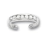 14k White Channel Set Round CZ Toe Ring
