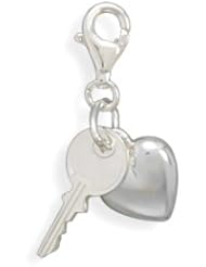 10x11mm Heart and Key Charm with Lobster Clasp .925 Sterling Silver