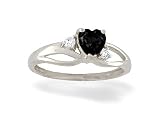 14K White Gold Genuine Heart Black Onyx and Diamond Ring