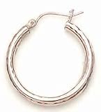 14kt White Gold Full Diamond Cut Hoop Earrings- E3532