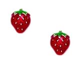 14k Yellow Gold Enamel Screwback Strawberry Earrings - Measures 8x6mm - JewelryWeb