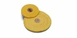 MUSLIN BUFF CHEMKOTE KNIFE WITH LEATHER CENTERS YELLOW 3" DIAMETER X 9 PLY 2 ROWS OF STITCHING